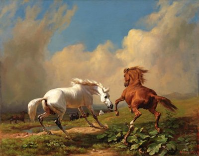 Cavalos tímidos em trovoadas de Rudolf Koller